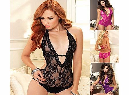 Leg Avenue Ladies Leg Avenue Nightwear Lace Stretch Halter Teddy All In One In 3 Colours