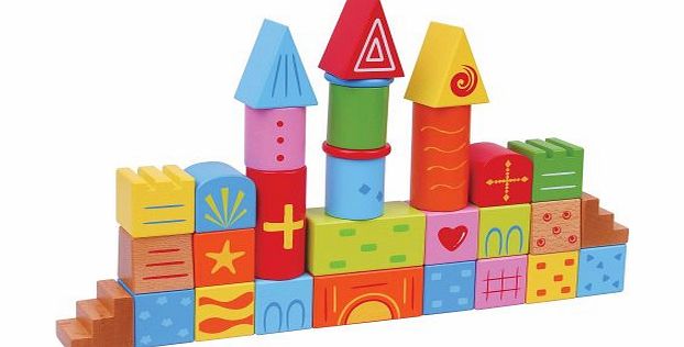 LELIN  Wooden Wood Fantasia Colourful Building Stacking Bricks Blocks 30 Pieces