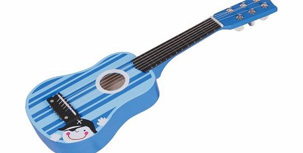 LELIN WOODEN STRIPE STRIPED BLUE PIRATE GUITAR CHILDRENS KIDS MUSICAL INSTRUMENT