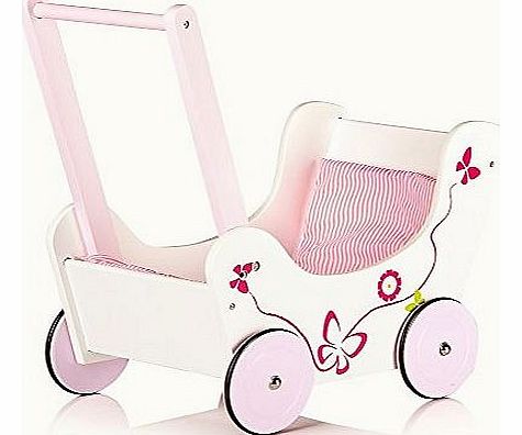 Leomark Classic wooden pram dolls buggy with bedding, Pushchair Children Girls, baby walker