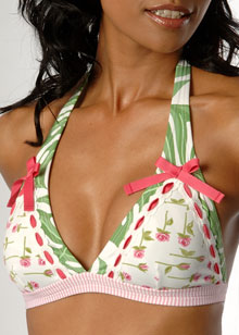 Roses and Monstera Leaf fixed triangle bikini top