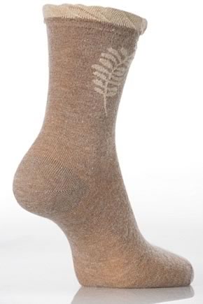 Ladies 1 Pair Levante Flower Fancy Angora Socks In 3 Colours Cappuccino / Sandy