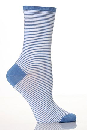 Levante Ladies 1 Pair Levante Mini Sailor Stripe Mercerised Cotton Crew Socks In 2 Colours Jade