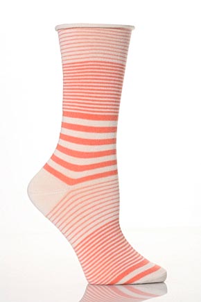 Levante Ladies 1 Pair Levante Organic Cotton Multi Stripes Long Crew Socks In 3 Colours Salmon