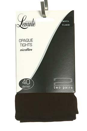 Ladies 2 Pair Levante Microfibre 40 Denier Opaque Tights Mocca