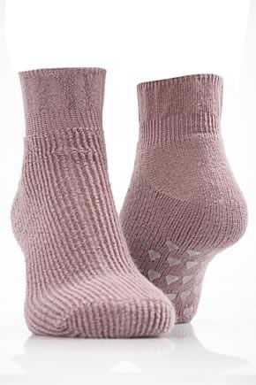 Ladies 2 Pair Levante Well Being Bed Sock And Slipper Socks Aubergine