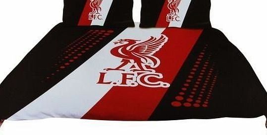 OFFICIAL LIVERPOOL FC CREST STRIPE PANEL SPOT DOUBLE DUVET SET QUILT COVER BEDDING DOUBLE DUVET AND 2 x PILLOWCASES (LFCDD1)