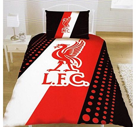 OFFICIAL LIVERPOOL FC CREST STRIPE PANEL SPOT SINGLE DUVET SET QUILT COVER BEDDING SINGLE DUVET AND PILLOWCASE (LFCSD1)