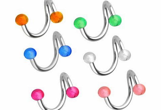 6 X Spiral Labret Lip Navel Eyebrow Bars Rings Piercing