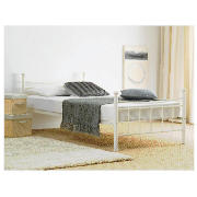 DBL BED FRAME, CREAM WITH MATTRESS