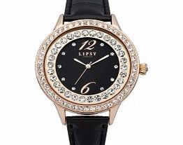 Lipsy Ladies All Black PU Leather Strap Watch