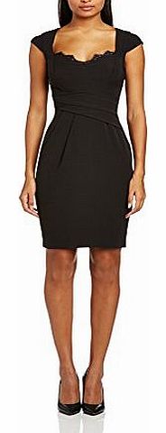 Lipsy  Womens BLK LCE INST Wrap Cocktail Short Sleeve Dress, Black, Size 6