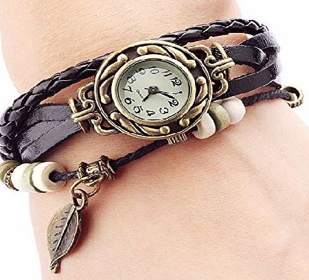 Liroyal Bronze Womens Ladies Weave Wrap Leather Bangle Bracelet Quartz Watch