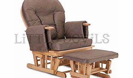 Little Devils Direct BEECH WOOD - MOCHA COLOUR SUPREMO BAMBINO FABRIC NURSING GLIDER / ROCKER / MATERNITY / FEEDING / GLIDER CHAIR (With Locking Mechanism amp; Free Matching Footstool)