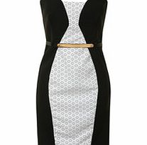 Black and cream bandeau belted dress