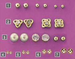 THREE-PAIR SET OF STUD EAR-RINGS