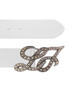 Liu Jo Swarovski Crystal Logo White Leather Belt