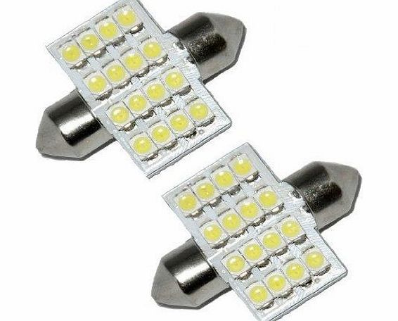 live-wire-direct 2 x 31mm 12V White 16 SMD LED Car Interior Festoon Dome Light Bulbs DE3175 DE3021