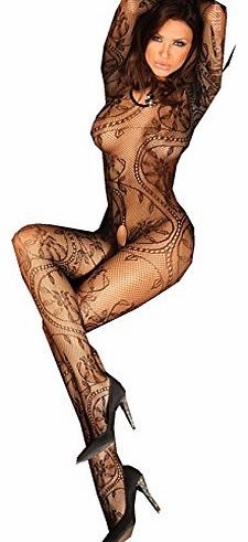 Livia Corsetti Fashion Livco Corsetti Abra. Black or White Bodystocking Bodysuit Lace Floral Design One Size UK 8-18