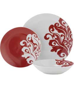 Living 12 Piece Porcelain Damask Dinner Set -