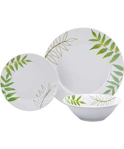 Living 12 Piece Porcelain Green Leaf Dinner Set