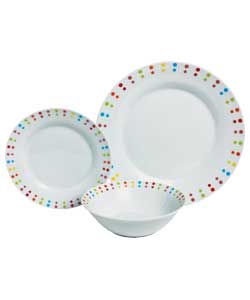 Living 12 Piece Porcelain Spectrum Dots Dinner Set