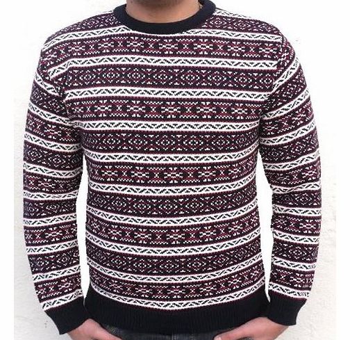 London Knitwear Gallery Christmas Fairisle Aztec Nordic Vintage Retro Crew Jumper Navy L