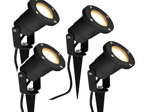 Long Life Lamp Company 4 x MR16 12V Outdoor Garden Spike Ground Mount or Watt Light IP65 Matt Black Low Voltage