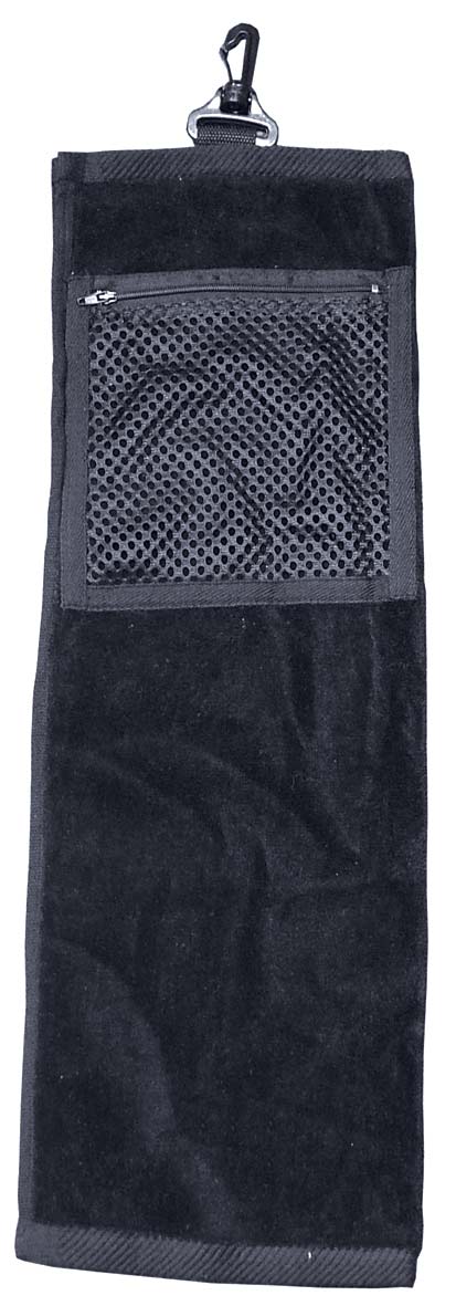 2-FOLD GOLF TOWEL WITH MESH POCKET BLACK