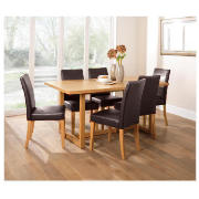 Table oak & 6 Lucca oak & brown leather