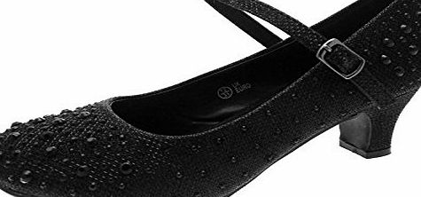 Lora Dora Kids Girls Mary Jane Party Shoes Diamante Glitter Bridesmaids Low Heels Black Size UK 2