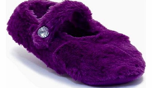 WOMENS JEWEL SLIPPER SOCKS MULES WINTER SLIPPERS LADIES GIRLS BALLET PUMPS BED SOCK BOOTIES PURPLE SIZE UK 3-5