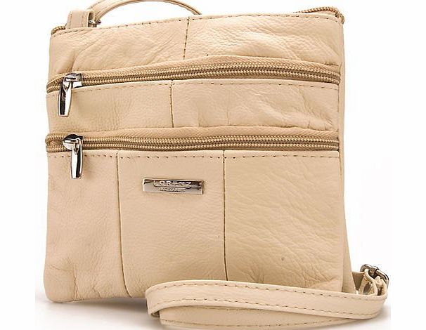 Lorenz Ladies Small Genuine Soft Leather Cross Body / Shoulder Bag (1) # 1941 - Beige