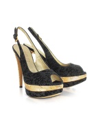 Black Suede and Cork Platform Slingback Shoes