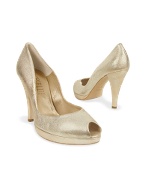 Gold Metallic Leather Platform Evening Shoes