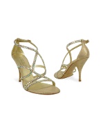 Gold Swarovski Crystal Satin Evening Sandal Shoes