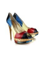 Rainbow Leather Peep-toe Pump Shoes