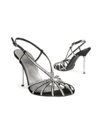 Swarovski Crystal Cut-out Black Satin Evening Sandal Shoes