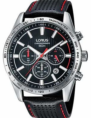 Mens Black Leather Chronograph Watch