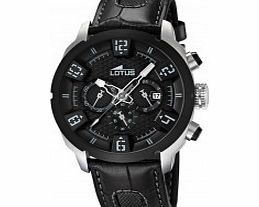 Lotus Mens Black Leather Chronograph Watch