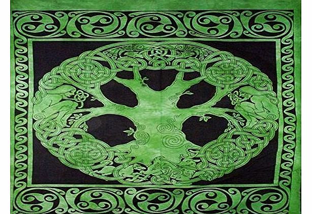 Lotus Moon GREEN CELTIC TREE SOFA KING DOUBLE BED SPREAD ART WALL TAPESTRY THROW DECOR