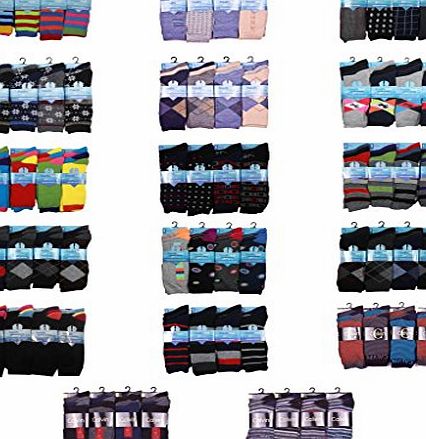 Louise23 12 Pairs Mens Designer Socks Cotton Rich Lycra Design Socks Size 6-11 Fathers Day Christmas Gift Valentines Day Gift Socks Argyle Design