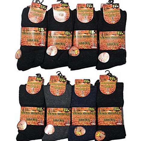 Louise23 12pairs Mens Chunky Winter Warm Non Elastic No Grip Work Walking Hiking Boot Socks UK Shoe Size 6-11 Black