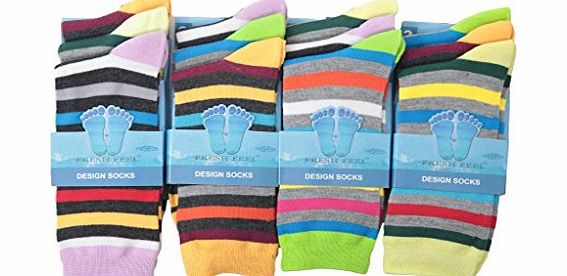 Louise23 6pairs Ladies Cotton Blend Everyday Wear Socks Funky Retro Towie Celeb Stripe Design Socks Stripe Design