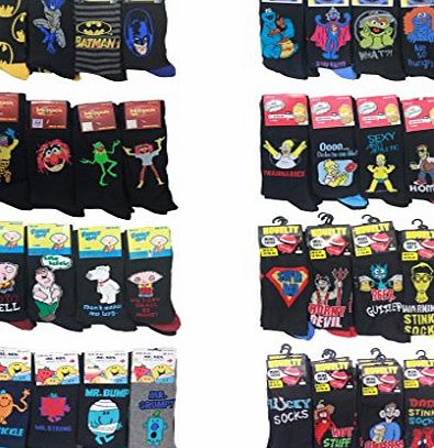 Louise23 6pairs Mens Official Novelty Cartoon Character Socks Simpsons Batman Sesame Street Family Guy Mr Men Xmas Gift Fathers Day Socks Novelty