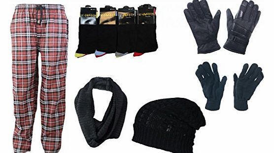 Louise23 BLACK FRIDAY MEGA XMAS SALE Mens Xmas Gift Hamper Set Stocking Filler SOCKS HAT GLOVES SNOOD LOUNGE PANTS PYJAMA Mix Items Size Large Pyjama