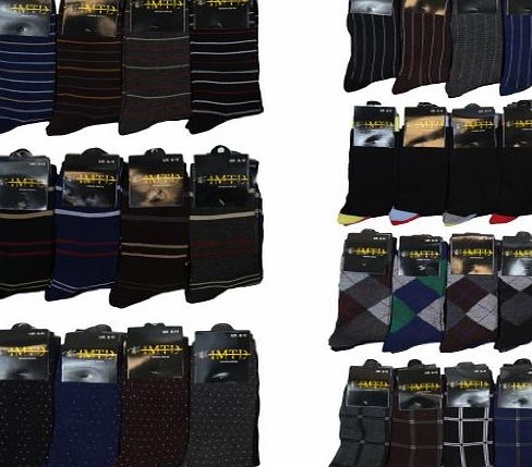 Louise23 Mens 12pairs Designer Cotton Blend Pattern Dress Design Formal Suit Office Socks 6-11 Thick Stripe