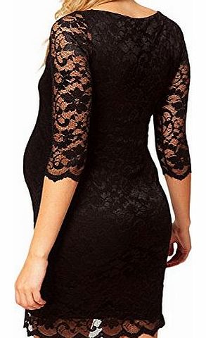 Love Camden Womens Maternity Pregnancy Fitting Black Slash Neck Stretch Lace Dress (10)