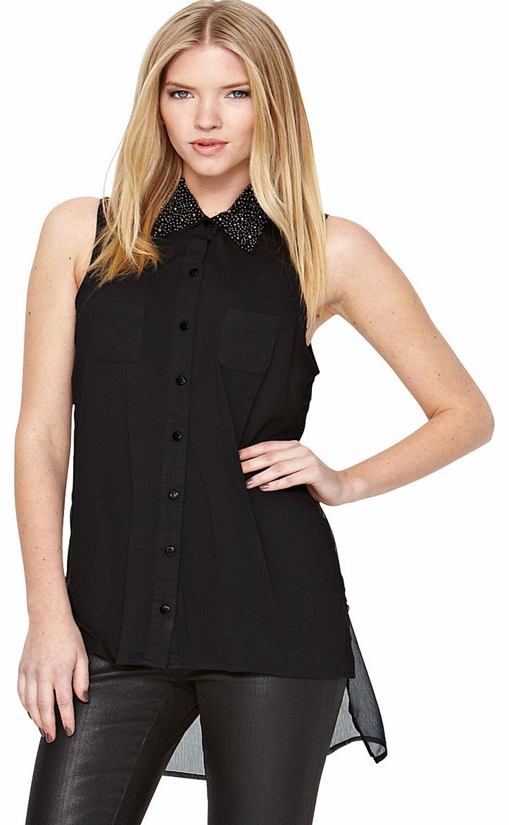 Embellished Collar Sleeveless Woven