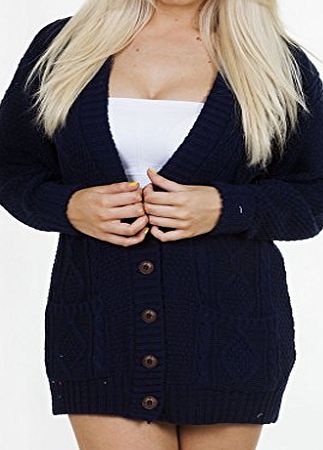 Love My Fashions Long Sleeve Full Length Cable Knit Knitted Boyfriend Cardigan - Navy Blue - Size 8 10 12 14 S M L XL